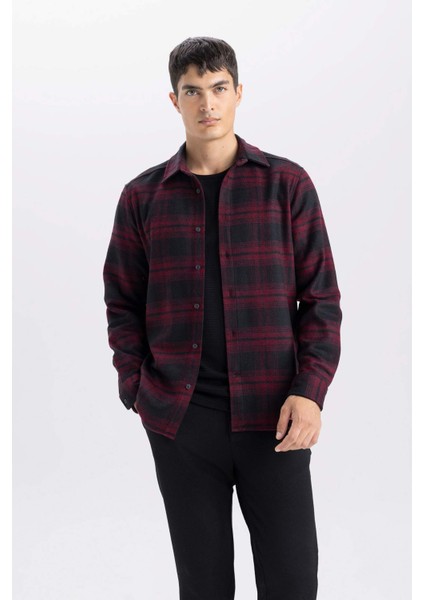 Regular Fit Polo Yaka Kareli Flanel Uzun Kollu Uzun Kollu GÖMLEK E0983AX24WN