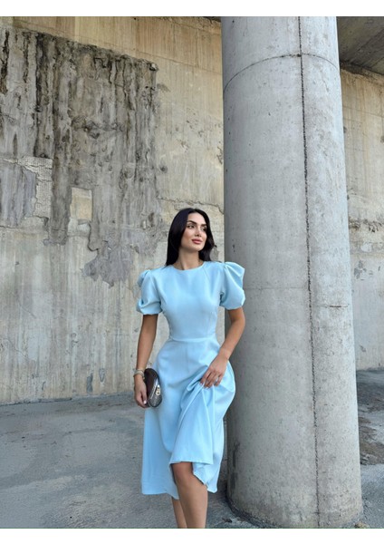 Berra Karpuz Kol Midi Elbise 2249 Bebe Mavi modelleri