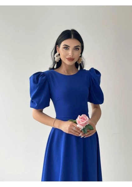 Berra Karpuz Kol Midi Elbise 2249 Saks Mavi