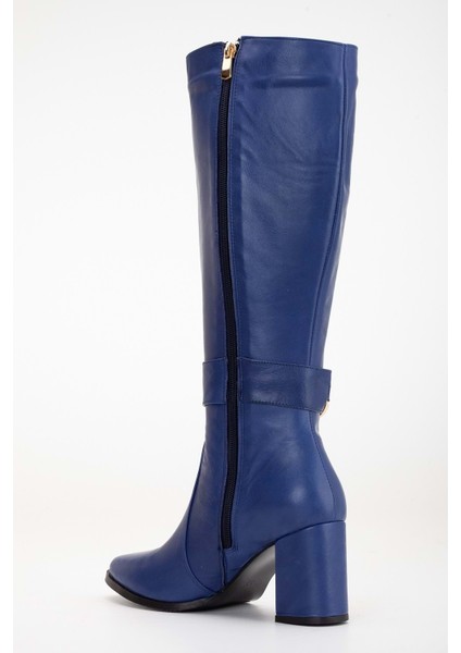 Kadın Deri Toka Detaylı Çizme - Saks Mavi fiyatları