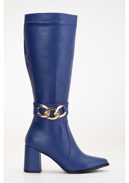 Kadın Deri Toka Detaylı Çizme - Saks Mavi fırsatları