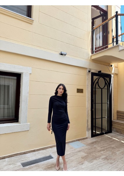 Büzgülü Maxi Elbise 3046 Siyah
