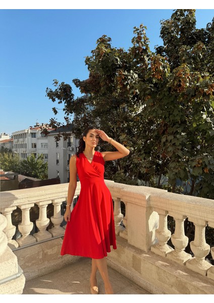 Jasmin Kayık Yaka Midi Elbise Kırmızı fırsatları