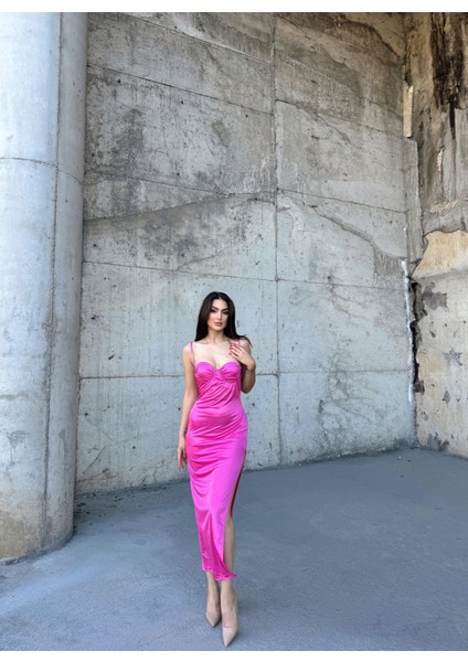 Iris Gloplu Midi Elbise 24858 Pembe