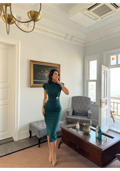 Garcia Yarım Boğazlı Drape Detaylı Kolsuz Elbise 45782 Zümrüt fiyatları