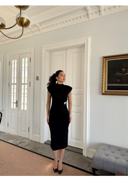 Garcia Yarım Boğazlı Drape Detaylı Kolsuz Elbise 45782 Siyah