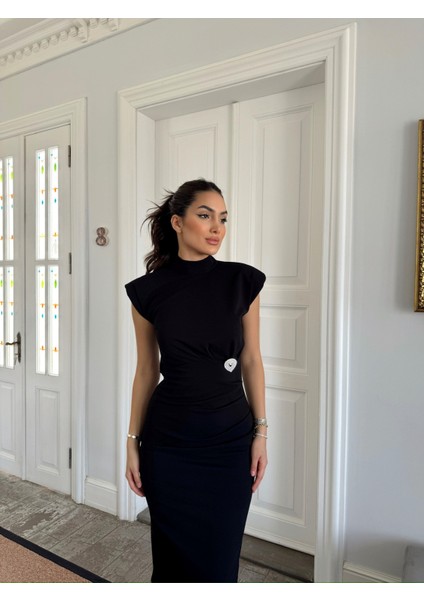 Garcia Yarım Boğazlı Drape Detaylı Kolsuz Elbise 45782 Siyah
