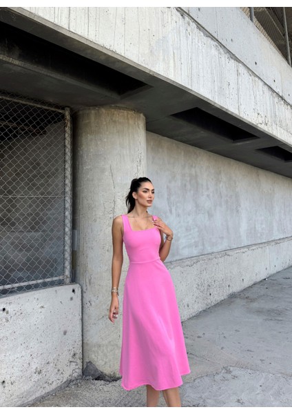 Idil Kare Yaka Kalın Askılı Midi Elbise 2248 Pembe fiyatları