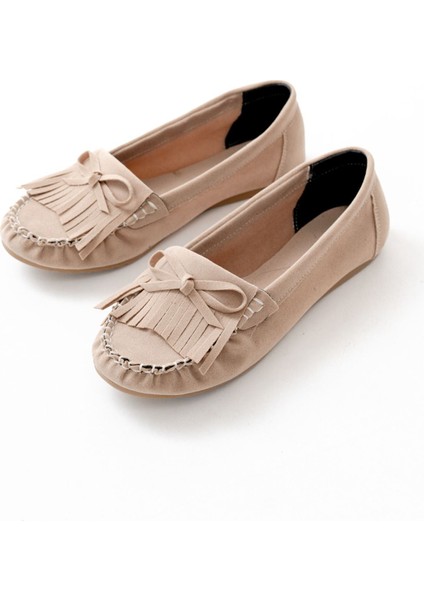 PS-100 Bej Süet Püsküllü Günlük Kadın Babet fırsatları