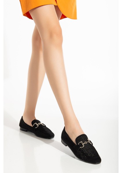 401 Siyah Süet Delikli Günlük Kadın Babet indirimleri