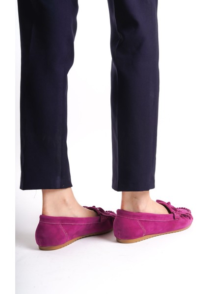 PS-100 Fuşya Süet Püsküllü Günlük Kadın Babet modelleri