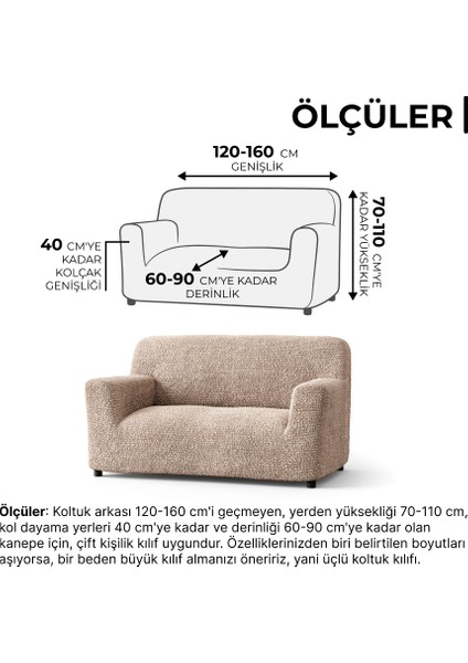 lastikli esnek ve yıkanabilir 2 kişilik koltuk örtüsü çekyat kanepe kılıfı - Düz Bej