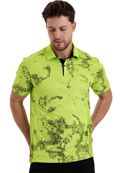 Gölge Desenli Spor Polo Yaka Erkek Kısa Kol Tişört