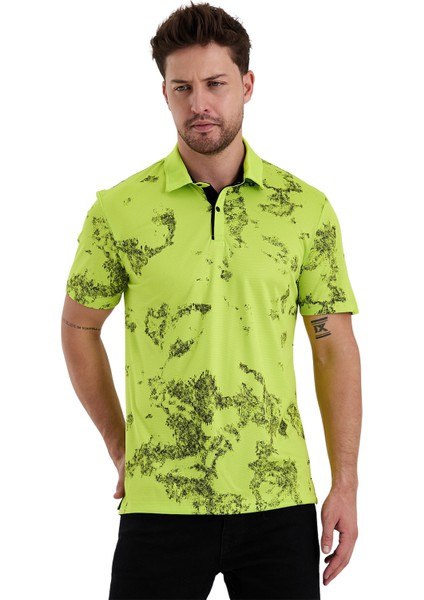 Gölge Desenli Spor Polo Yaka Erkek Kısa Kol Tişört