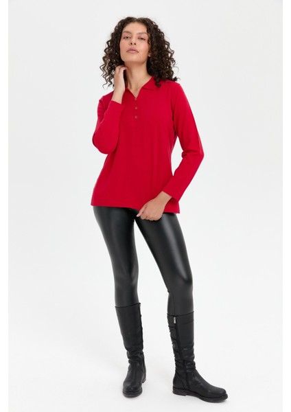 Kadın Polo Yaka Yanı Yırtmaçlı Kazak K.kırmızı fiyatları