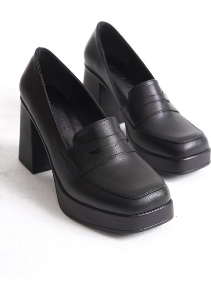 MBSR1014-S Kadın Kalın Topuklu Kemer Detaylı Siyah Kolej Ayakkabı fırsatları