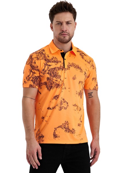 Gölge Desenli Spor Polo Yaka Erkek Kısa Kol Tişört