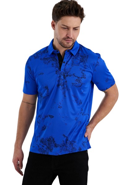 Gölge Desenli Spor Polo Yaka Erkek Kısa Kol Tişört