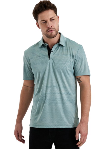 Gölge Desenli Spor Polo Yaka Erkek Kısa Kol Tişört