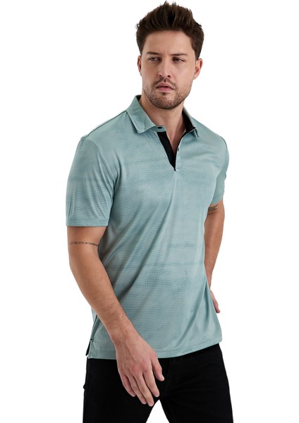 Gölge Desenli Spor Polo Yaka Erkek Kısa Kol Tişört