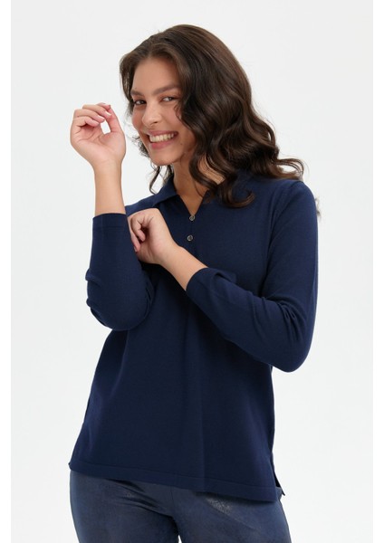 Kadın Polo Yaka Yanı Yırtmaçlı Kazak K.lacivert fiyatları