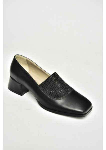 T908014203 Siyah Hakiki Deri Kadın Topuklu Ayakkabı fırsatları