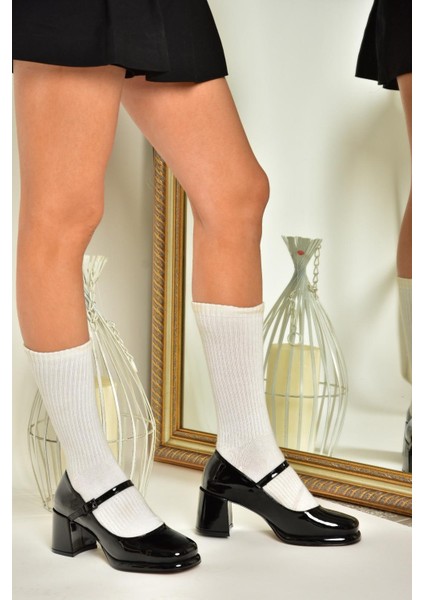 T820059108 Siyah Rugan Kalın Topuklu Kadın Ayakkabı modelleri