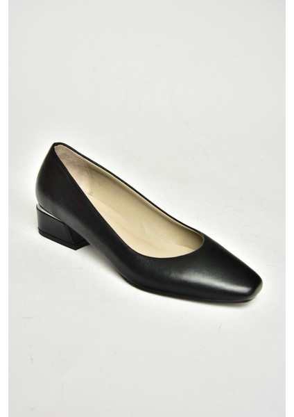 T908000703 Siyah Hakiki Deri Kadın Topuklu Ayakkabı modelleri