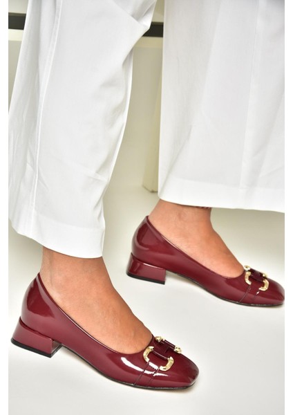T590122808 Bordo Rugan Alçak Topuklu Kadın Ayakkabı modelleri
