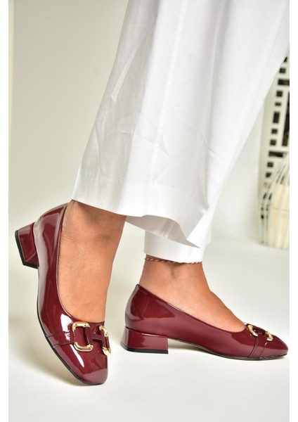 T590122808 Bordo Rugan Alçak Topuklu Kadın Ayakkabı indirimleri