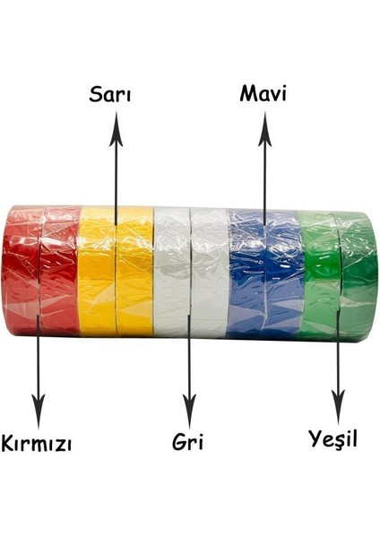 Renkli Elektrik Bandı İzole Bant - 10 Adet Pvc İzolasyon Bandı