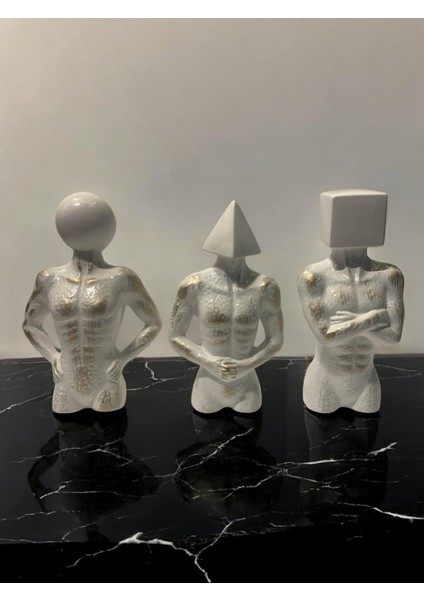 Üçlü Geometrik Başlı Soyut Set Deokratif Obje