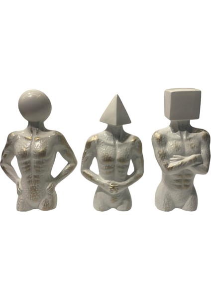 Üçlü Geometrik Başlı Soyut Set Deokratif Obje