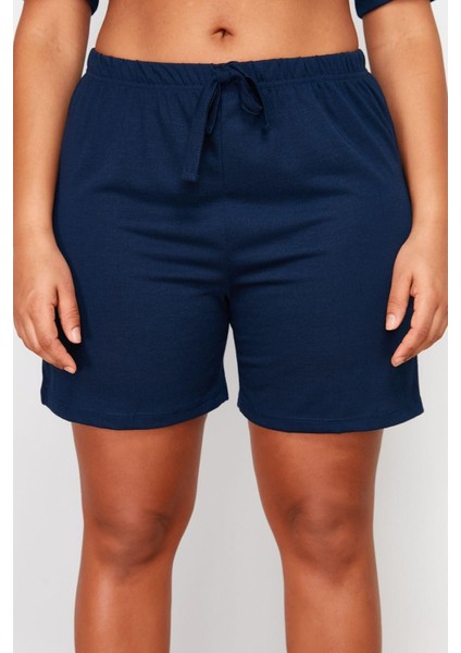 Büyük Beden Kadın Polyester Bisiklet Yaka Kısa Kol Bisiklet Yaka 3lü Örme Pijama Takımı