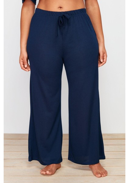 Büyük Beden Kadın Polyester Bisiklet Yaka Kısa Kol Bisiklet Yaka 3lü Örme Pijama Takımı