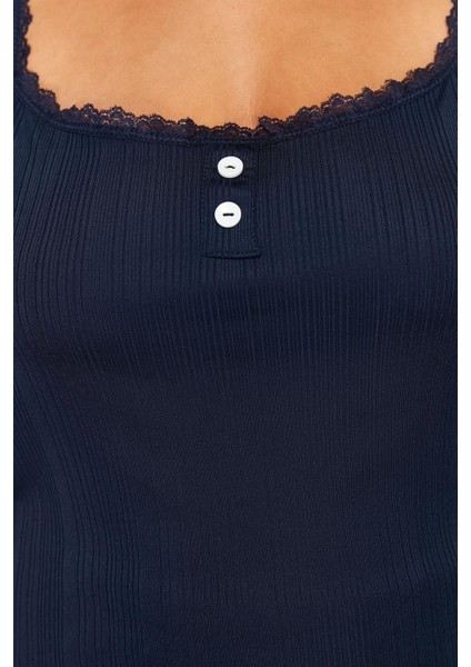 Büyük Beden Kadın Polyester Kare Yaka Askılı Kol Fitilli Askılı Örme Pijama Takımı modelleri