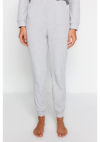 Kadın Pamuklu Bisiklet Yaka Uzun Kol Fitilli Pamuklu Geniş Kalıp Örme Pijama Takımı indirimleri