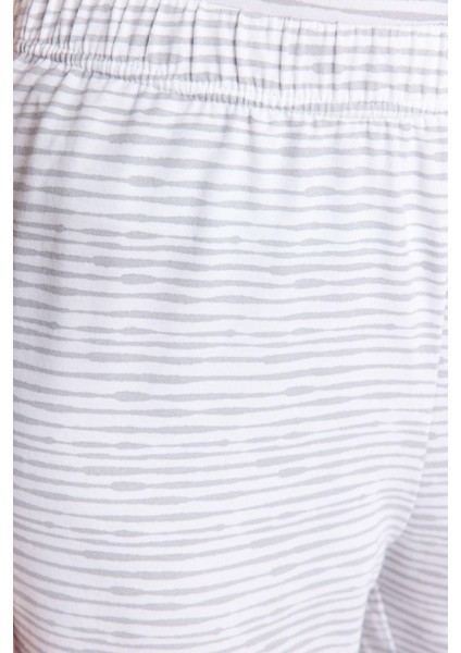 Kadın Pamuklu V Yaka Askılı Kol Pamuklu Çizgili Dantel Detaylı Ip Askılı Örme Pijama Takımı