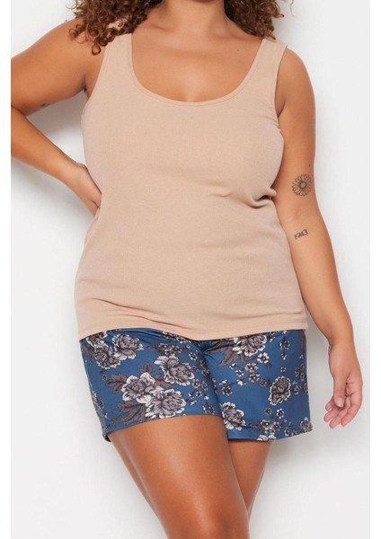 Büyük Beden Kadın Polyester U Yaka Askılı Kol Çiçekli Süprem Pijama Takımı fiyatları