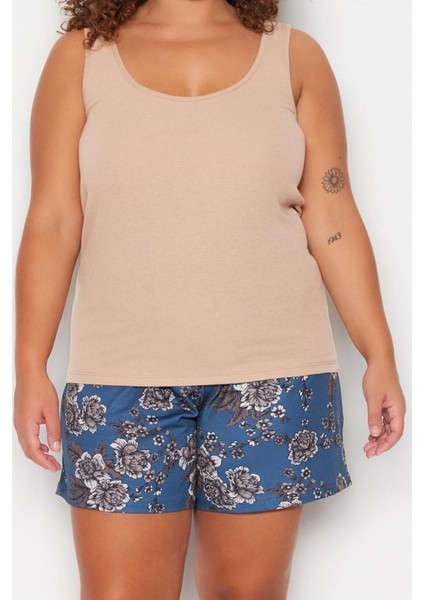 Büyük Beden Kadın Polyester U Yaka Askılı Kol Çiçekli Süprem Pijama Takımı indirimleri