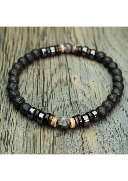 Gerçek Lav Taşı, Hematit ve Jasper Doğal Taş Bileklik