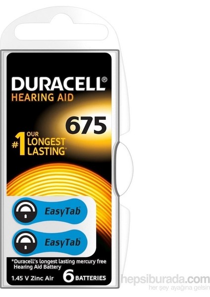 Duracell 675 Numara 6 Lı Işitme Cihazı Pili