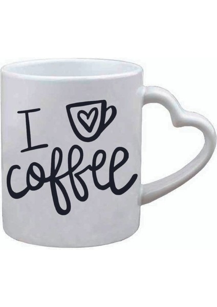 Kişiye Özel Love Coffee Özel Tasarım Hediye Kalp Kulplu Süblimasyon Baskılı Kupa Bardak