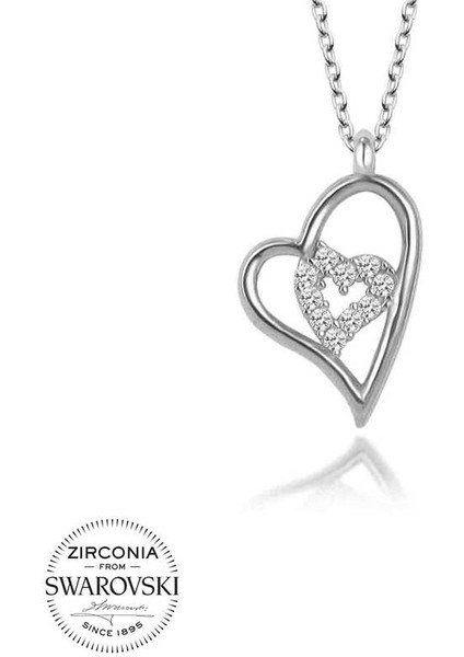 Swarovski Taşlı Gümüş Kalp Bayan Kolye
