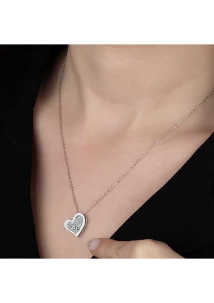 Swarovski Taşlı Gümüş Kalp Bayan Kolye