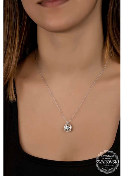 Swarovski Crystal Taşlı Kare Gümüş Kadın Kolye