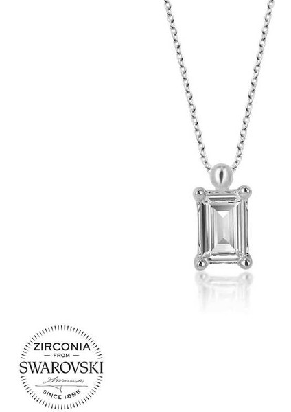 Swarovski Taşlı Gümüş Baget Tektaş Bayan Kolye