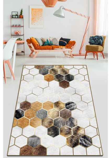 Bee Honey Djt Modern Tasarım Yıkanabilir Halı, Salon Halısı , Dekoratif Halı 80 x 120