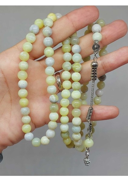 Peridot (Zebercet) Taşı Yeşil-Beyaz Alacalı 99LUK Tesbih 8mm (23115)