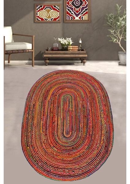 Labyrinth Oval Djt Modern Tasarım Yıkanabilir Halı, Salon Halısı , Dekoratif Halı 80 x 120